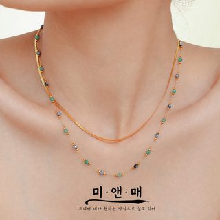여성 천연석 이중 레이어드 쇄골 목걸이 티타늄강 PVD 진금 도금 체인 액세