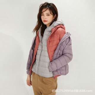 2024 신형 90 융 여성 후드 평호 패딩 여성 경박 단형 큰 사이즈 경량 화이트