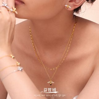 여성 티타늄 스틸 지르콘 꿀벌 주얼리 세트 목걸이 팔찌 반지 귀걸이