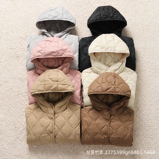 2024 가을 겨울 신상 패딩 여성 후드 캐주얼 보온 가볍고 가벼운 한국판 날씬해 보이는 마름모꼴 외투 백합