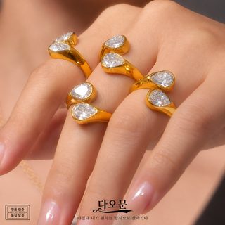 수수께끼 액세서리 3A 지르콘 더블 물방울 티타늄 강철 개구부 반지 PVD 도금