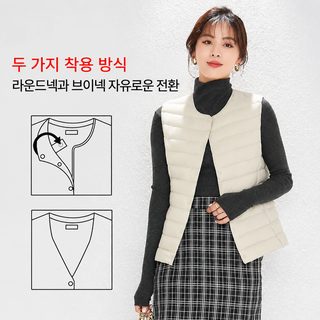 신형 여성 터틀넥 패딩 내담 조끼 V넥 얇은 패딩 보온 외투 큰 사이즈 조끼
