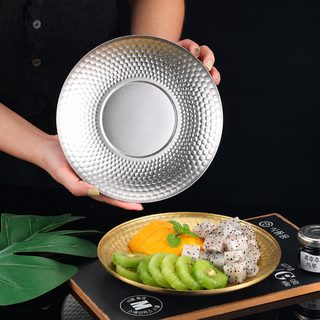 한식 304 스테인리스 원형 접시 다이아 패턴 치킨 고기구이 업소용 가정용