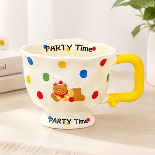 도트 동물 백자 머그컵 370ml 전자레인지 사용 가능