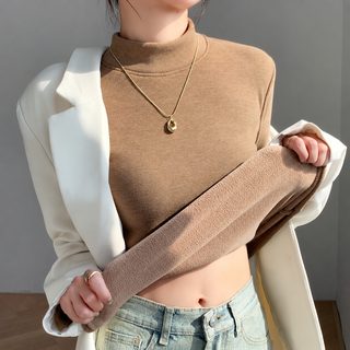H252椰绒半高领打底衫女秋冬季内搭修身加绒加厚防风保暖长袖上衣