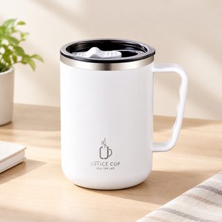 304 스테인리스 이중 머그컵 뚜껑 손잡이 커피컵 사무실용 500ml