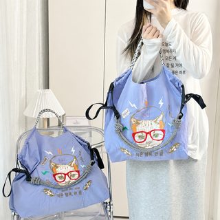 볼체인 나일론 캔버스 에코백 자수 토트백 대용량 데일리 쇼핑백