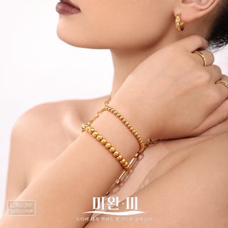 미리 유럽풍 4mm 스틸볼 비즈 팔찌 여성용 스테인리스 PVD 도금 골드 체인 팔