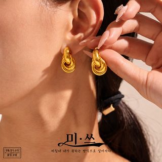 수수께끼 세련되고 심플한 동그라미 라인 귀걸이 감긴 소규모 디자인 경사