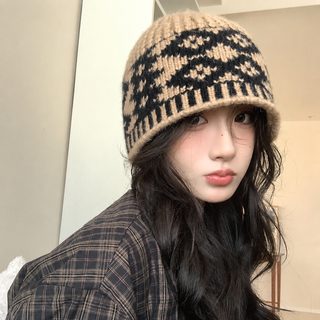빈티지 링거 니트 냉모 여자 가을 겨울 한국판 얼굴 작고 큰 머리 털모자 보