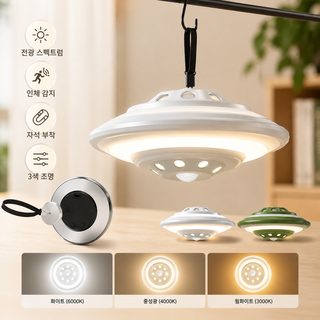 인체감지 LED 센서등 자석 부착 3색 밝기조절 옷장 무드등 캠핑 조명