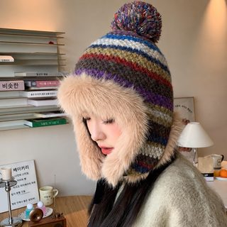 여성 겨울 방한 귀달이 니트 모자 보온 방풍 자전거 라이딩 털모자