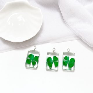 네잎클로버 식물 표본 시간 유리 목걸이 녹색 펜던트 스웨터 체인 열쇠고리 diy 부품 현물
