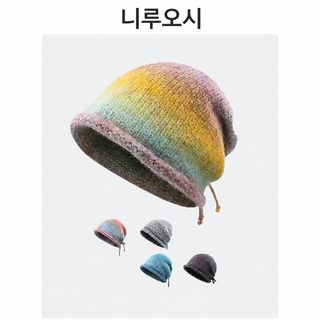 무지개 줄뽑기 더미 모자 두께 보온 고탄력 포두모 큰 머리 얼굴 작아 보이