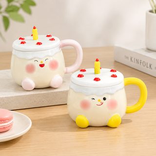 케이크 디자인 뚜껑 도자기 머그컵 460ml 선물용