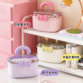 카툰 2단 데스크 수납함 뚜껑형 분할 정리함 화장품 장난감 문구 보관함