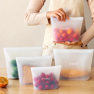 실리콘 밀폐봉투 냉장고 식품 보관 신선도 유지 재사용 지퍼백 500ml~2000ml