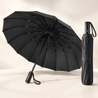 24살 이중 프레임 강화 자동 우산 남성 블랙 코팅 자외선 차단 양우산