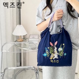 여성 캔버스 토트백 크로스백 자수 토끼 손가방 학원 수업 책가방