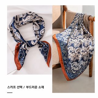심플한 디자인 감각 모방 실크 스카프 여성 티베트 블루 캐슈넛 꽃 70 작은