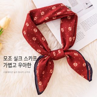 전원 문예 면마 작은 네모 스카프 여직업 장식 스카프 봄여름 모조 실크 스카프 문예 장식 작은 스카프