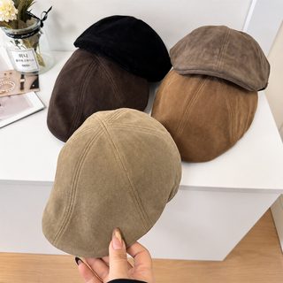 고품질 전진모 미국식 복고 큰 머리 둘레 모자 가을/겨울 스웨이드 벨벳 일
