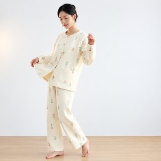 산후복 가을겨울 공기면 산후 3층 두꺼운 수유 잠옷 임산부 조절 탁복 가정