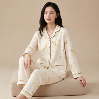 공기 면 여자 가을 겨울 잠옷 클립 면 산후 수유 긴팔 임산부 수유기 가정복