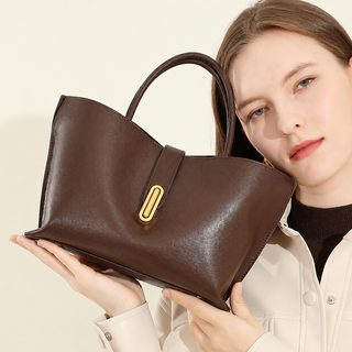 여성 천연 소가죽 토트백 빈티지 통근 핸드백 데일리 숄더 크로스백 25cm