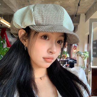 체크 베레모 여성 여름 복고 화가 모자 큰 머리 둘레 얼굴 작은 신문동 모자 춘추 구름 팔각 모자