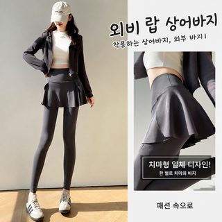 H531 겉에 상어 바지 치마 바지 일체 가짜 두 가지 요가 날씬해 보인다 운동 하이웨스트 허리 수복 힙업 몸매 보정