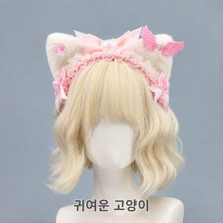 아문화 암흑고딕풍 KC 머리 장식 로리타 리본 머리띠 이차원 고양이 귀 머리띠
