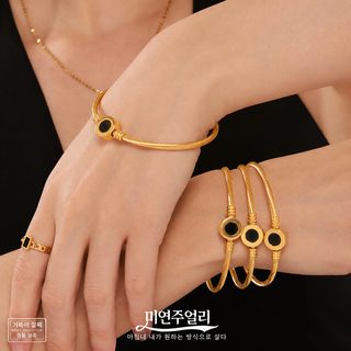 미리 천연 흑자개 오픈 뱅글 스테인리스 18K 골드 도금 탄력 팔찌 58mm 68mm