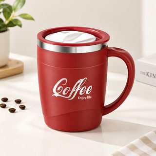 304 스테인리스 뚜껑 머그컵 500ml 사무실 커피잔 손잡이컵