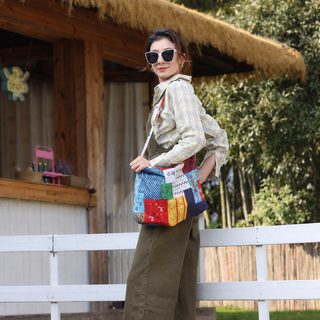 웨이쉐 스타일 네팔 패치워크 캔버스 숄더백 여성 데일리 크로스백 빈티지