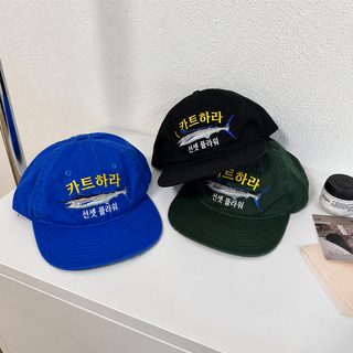 韩国ins博主同款宝蓝色字母水洗棒球帽春夏平檐复古刺绣棒球帽潮