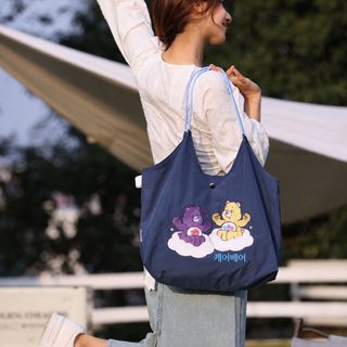 Care Bears 하트베어 자수 화장품 파우치 여성 캔버스 토트백 중형 데일리 가