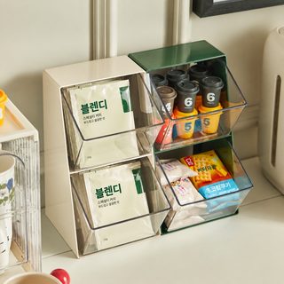 레트로풍 커피 캡슐·티백 수납함 투명 데스크 정리함 카페 탕비실 간식 보