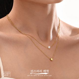 수수께끼 리 별 패주 디자인 감각 다층 목걸이 구미풍 인기 통근 첩대 티타