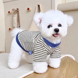 강아지 옷 애완동물 춘추복 반팔 양발옷 테디 비숑 줄무늬 재택복 편안함