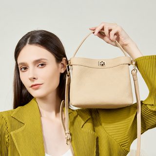 여성 천연 소가죽 버킷백 미디엄 숄더 크로스백 데일리 출근 핸드백