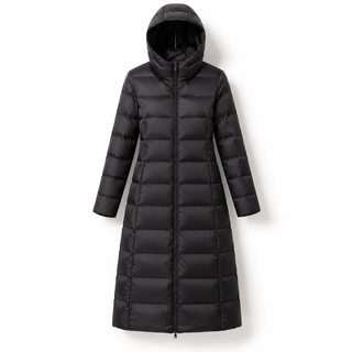跨境TikTok秋冬新款轻薄羽绒服女中长款过膝连帽修身薄款外套韩版