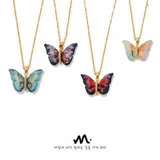 보헤미안 티타늄 강철 목걸이 다색 수지 나비 조형 구리 펜던트 드릴 디자