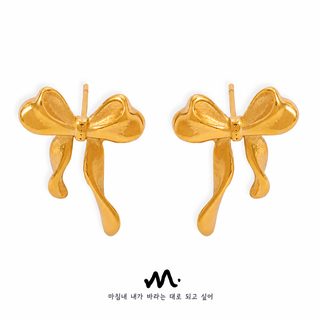 여성 티타늄 스틸 골드도금 리본 귀걸이 기하학 데일리 스터드 이어링