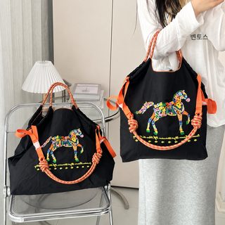 여성 여름 일본풍 BallChain 자수 나일론 토트 숄더 크로스백 대용량 데일리