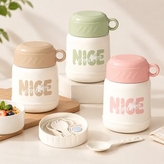 휴대용 오트밀 죽통 보온컵 뚜껑 접이식 숟가락 포함