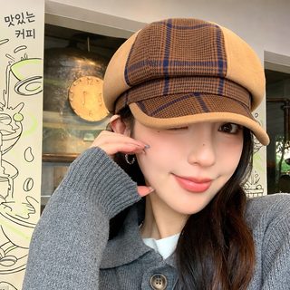 영륜 복고 격문 팔각모 여자 가을 겨울 두께 보온 백합 화가 모자 패션 신문