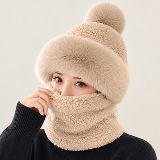 여성 겨울 방한모자 넥워머 귀덮개 기모 방울모자