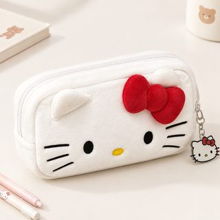 고양이 리본 봉제 필통 대용량 지퍼 수납 파우치