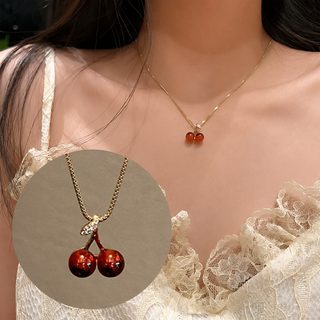 레드 체리 목걸이 여성 한국풍 체인 초커 스웨터 포인트 패션 액세서리